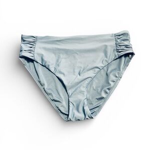 DKNY High-Waisted Ruched Dusty Blue Bikini Bathing Suit Bottom Size L